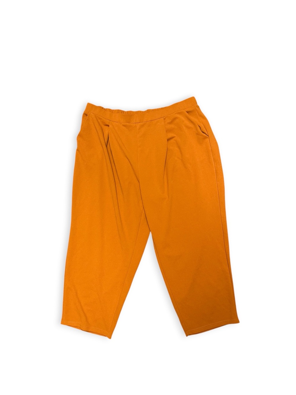CURVZY Orange Pleated Pull On Elastic Waist Relaxed Jersey Ankle Pants Women